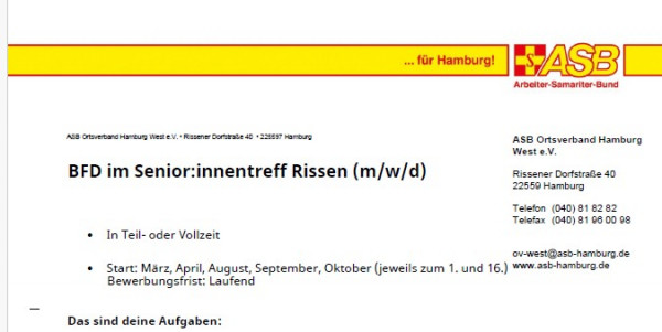 BFD im Senior:innentreff Rissen (m/w/d)